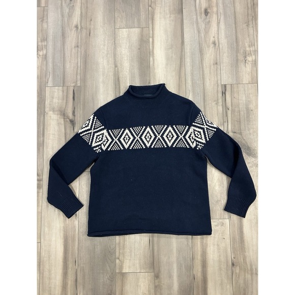 Vintage J Crew Always Wool Sweater Oarsman Roll Neck Navy Mens L Y2K Nordic